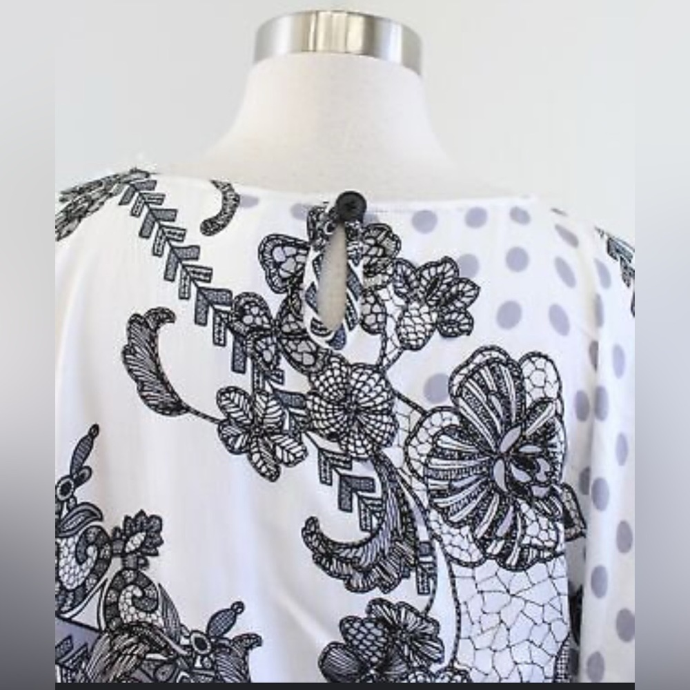 Chico's Black and White Asymmetrical Dolman Sleeve Tunic - Picture 2 of 7